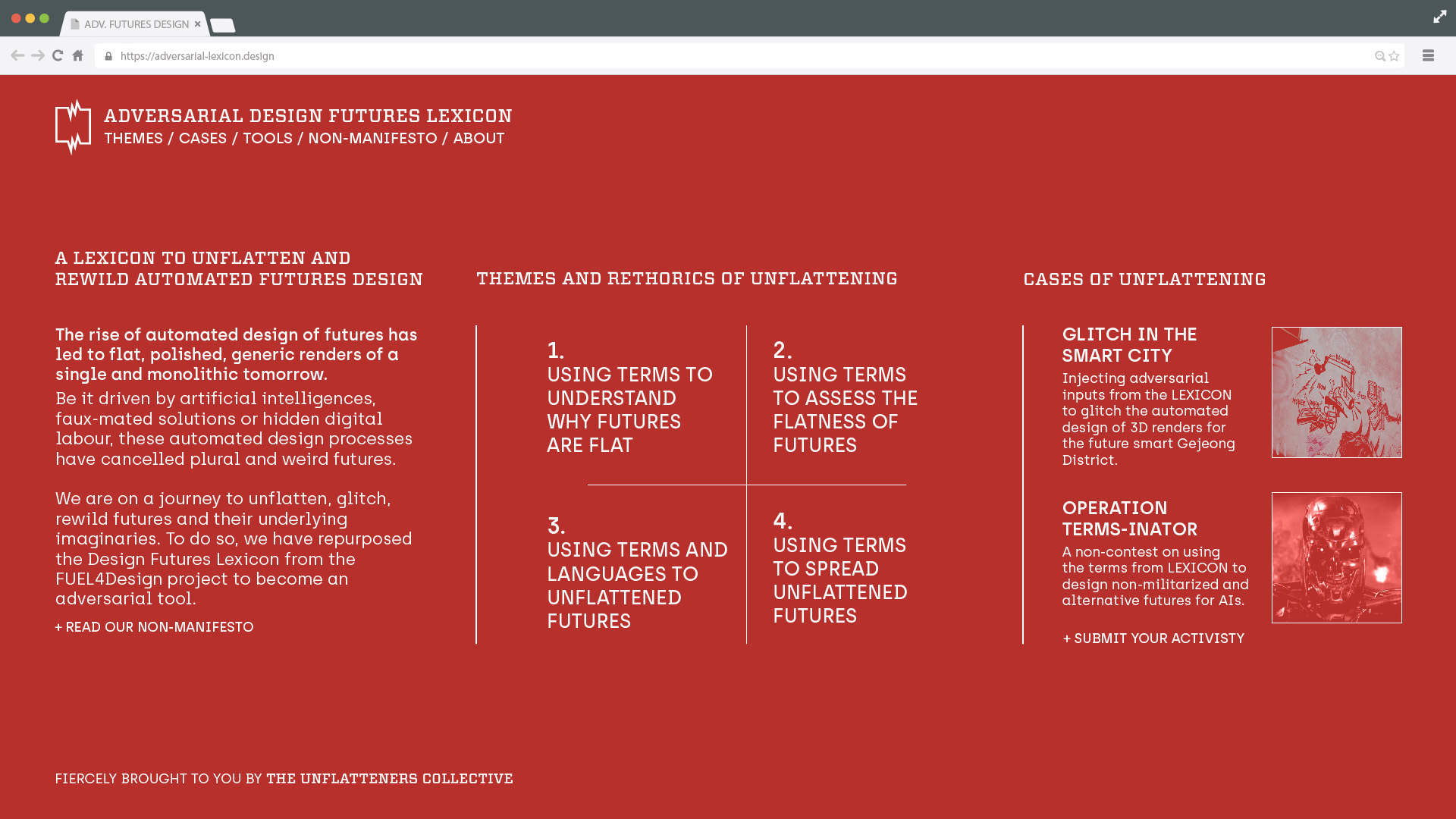 The Adversarial Design Futures Lexicon webpage